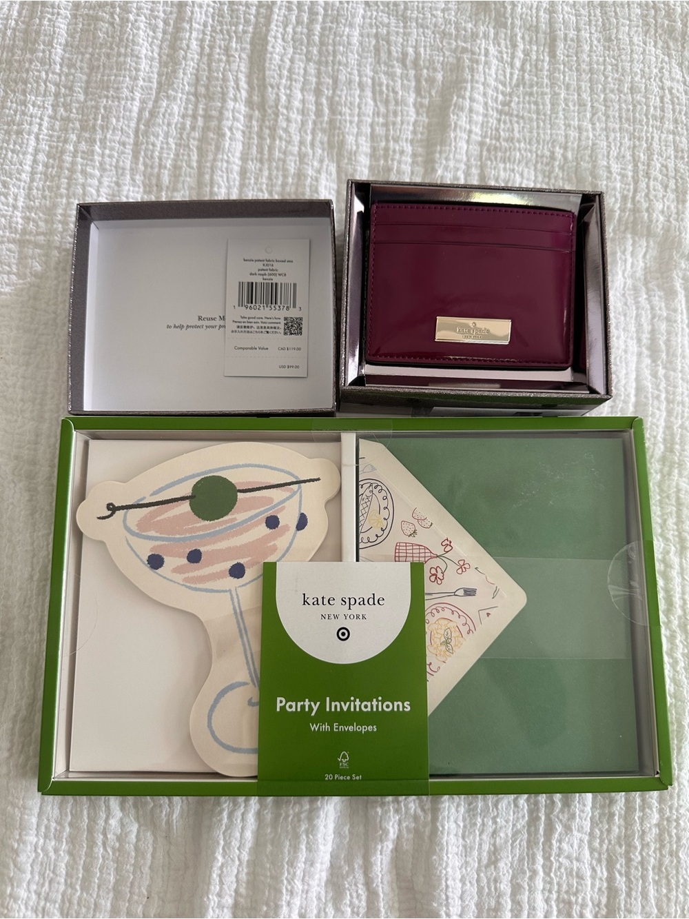Kate Spade Maroon Cardholder and Invitation Set (2) New